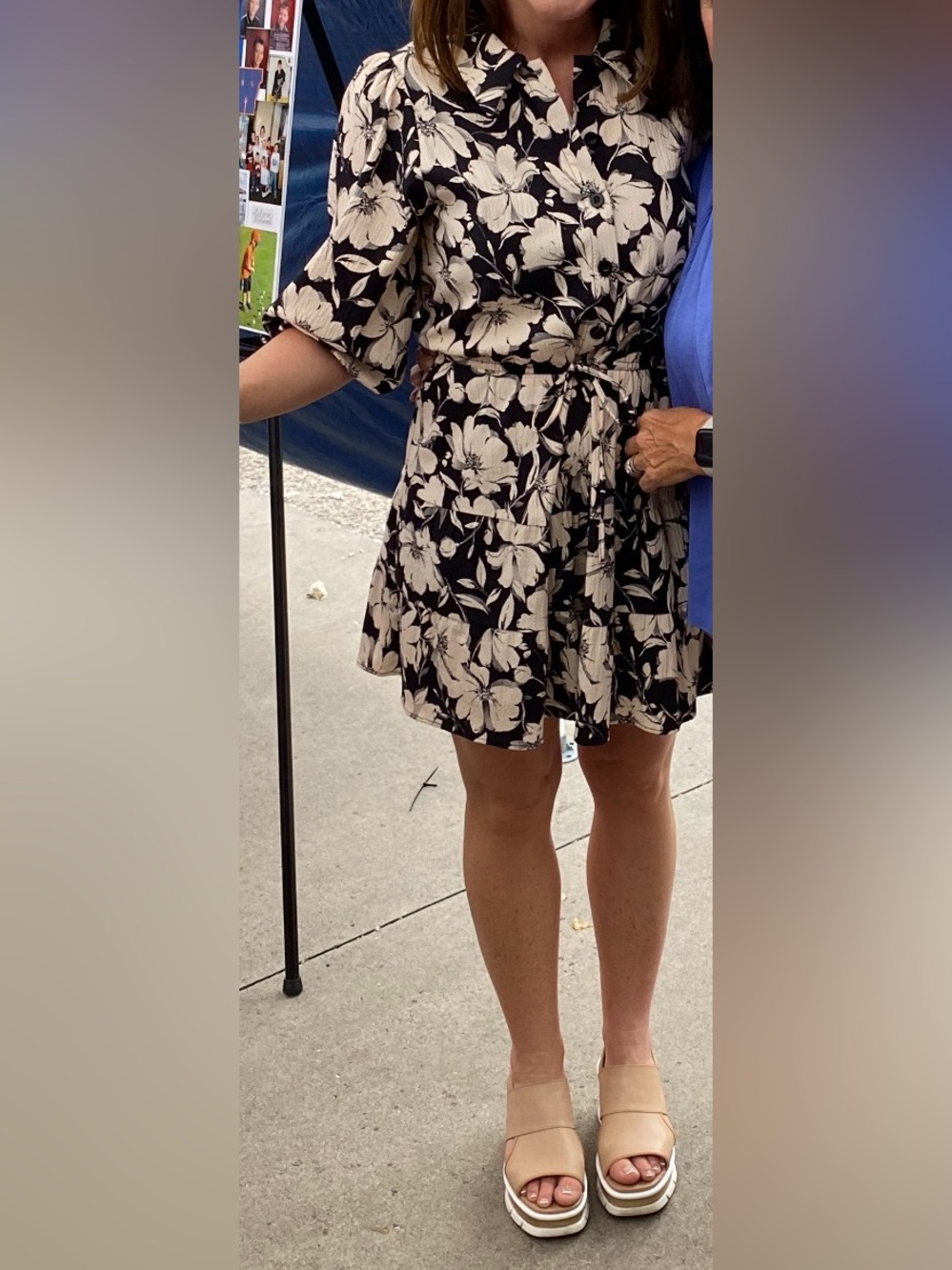 Zara Black & Cream Floral Mini Dress with Tie Waist